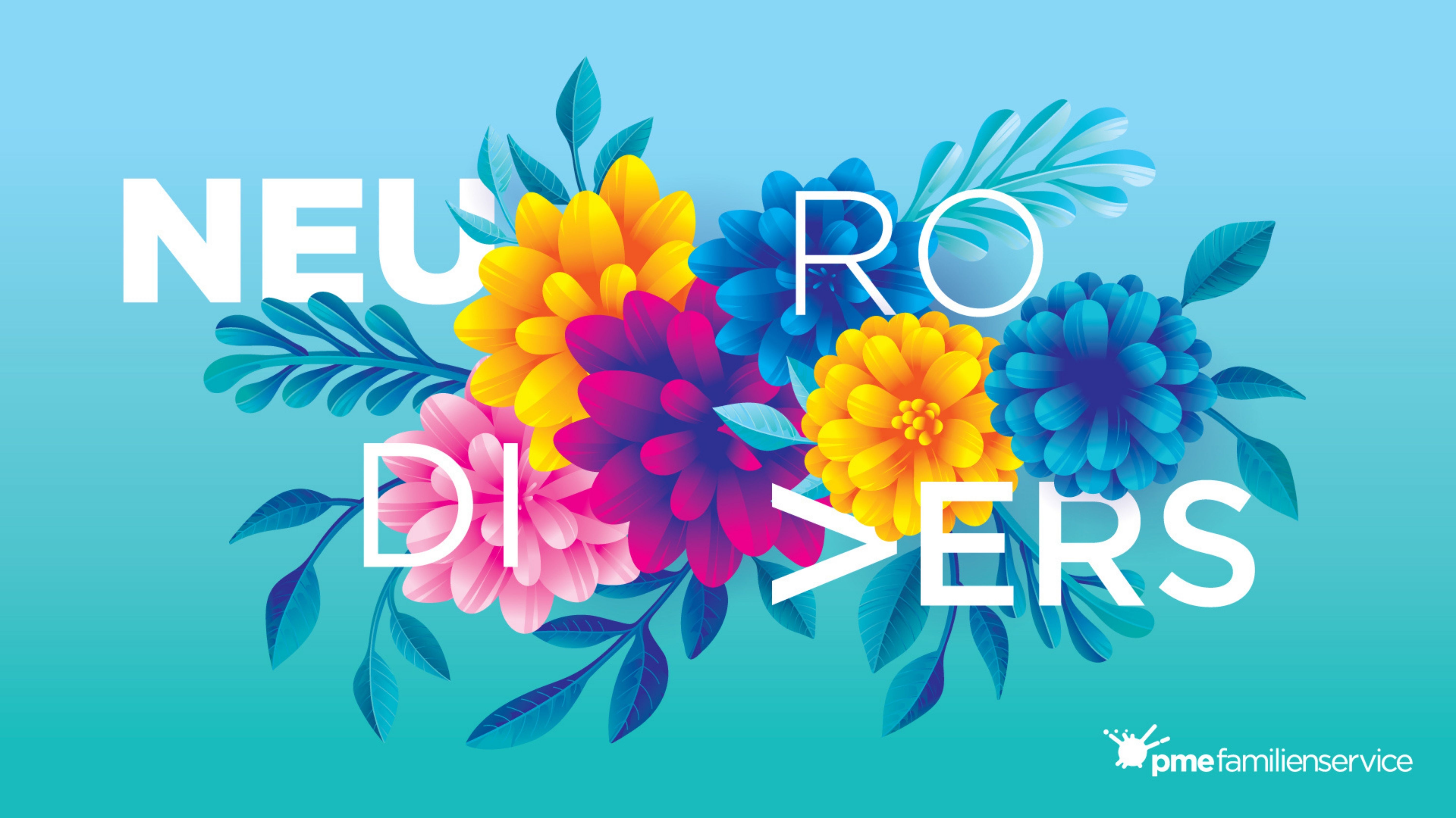 zu sehen ist der Begriff Neurodiversität umrankt von Blumen